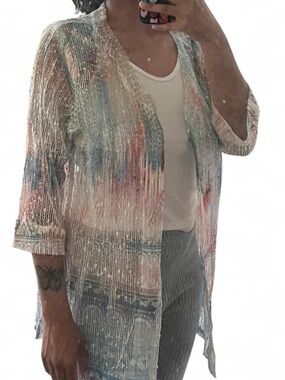 Open-Front Pastel Multicolor Knit Cardigan